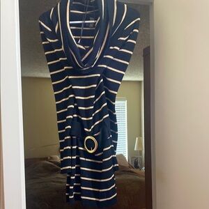 Navy and White Striped Dress with Belt